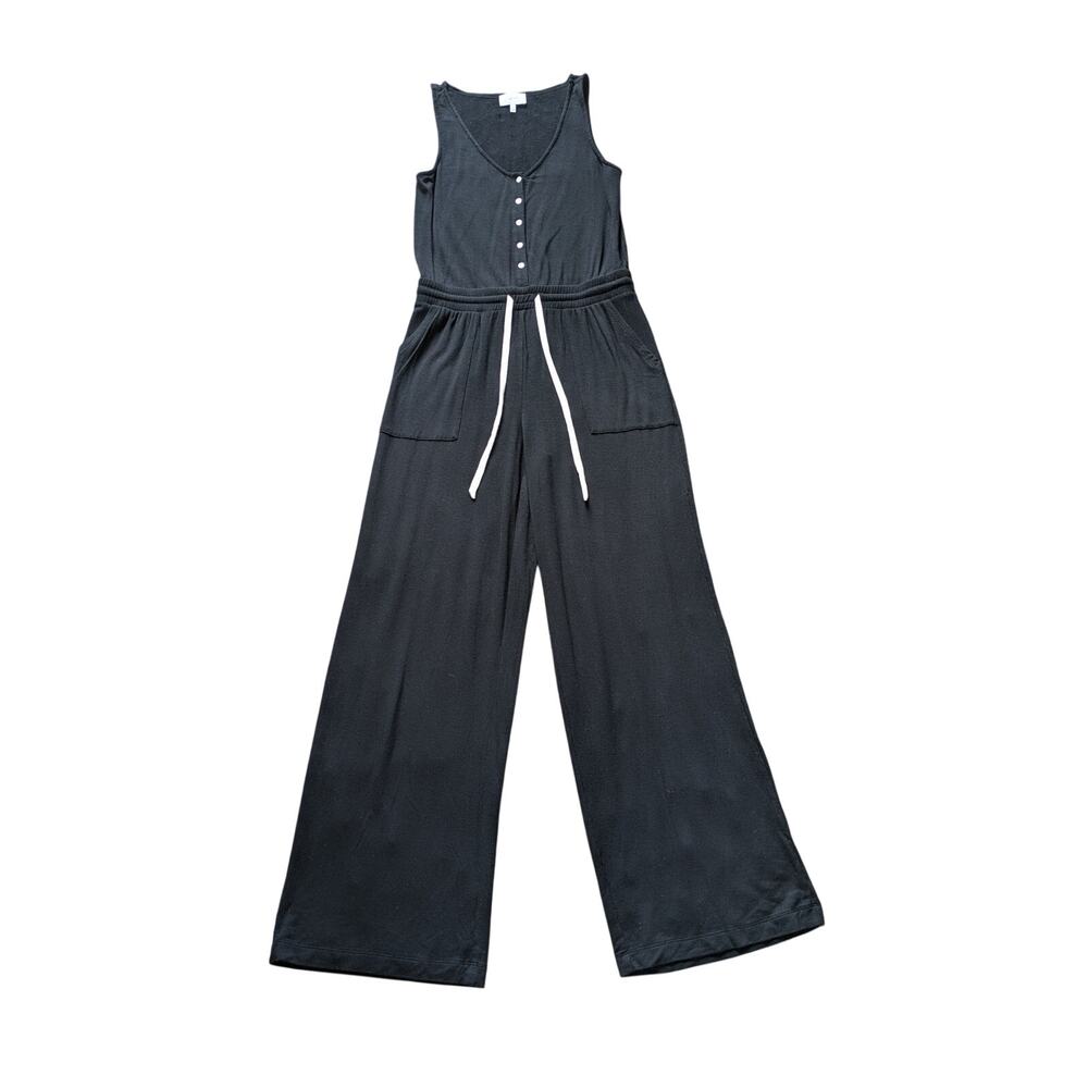 Soma Weekend Soft Wide Leg Jumpsuit Womens S Black Rayon Beachy Minimalist